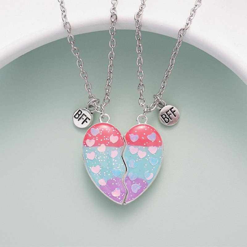 Korean Style BFF Heart Magnetic Necklace - Cartoon Pendant Sweet Birthday Gift
