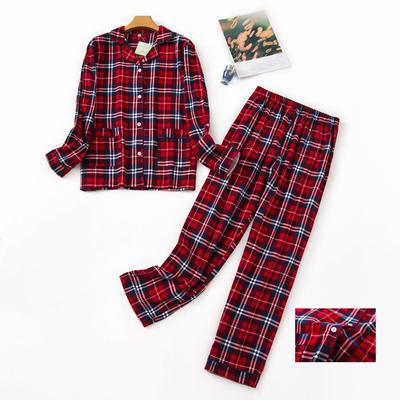 Damen Pyjama Damen Flanell Baumwolle Hauskleidung Herbst Winter Karomuster Schlaf
