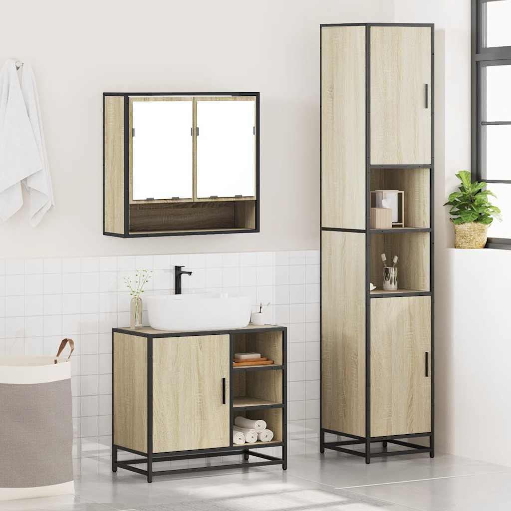 3 Piece Bathroom Furniture Set In Sonoma Oak Effect Particleboard