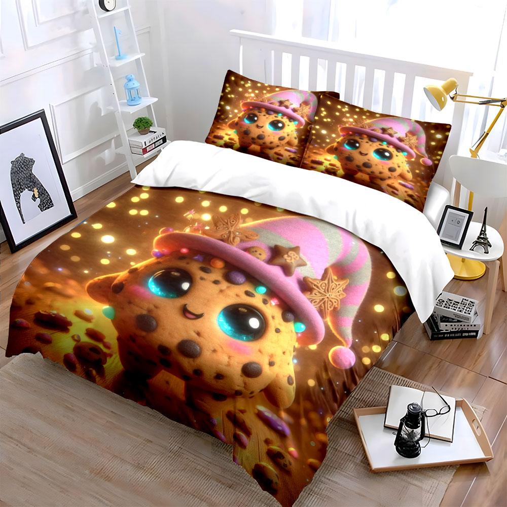 Cute Cookie-Themed Decor Set Soft Skin-Friendly Bedding Set Includes 1 Duvet Cover And 2 Pillowcase Gift