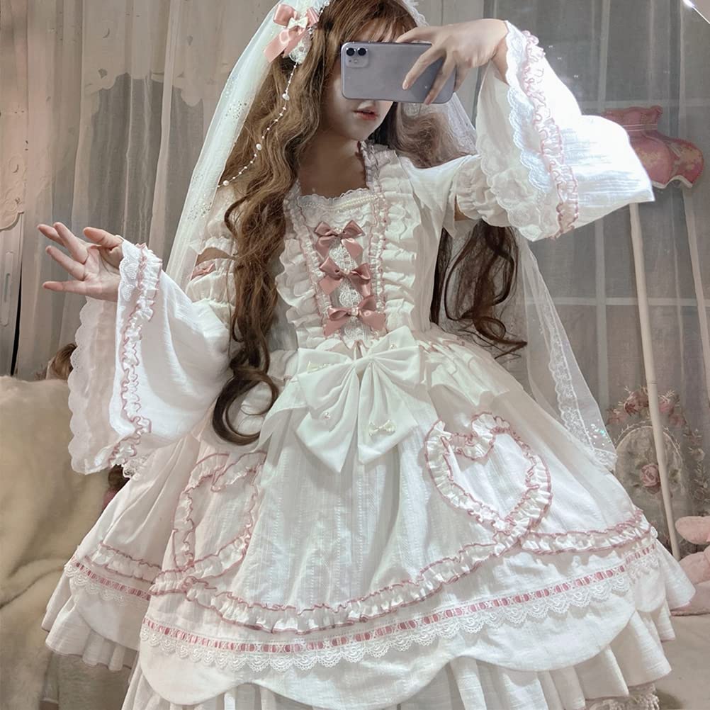 Toku and Yuu Bride Lolita Hana Lolita Princess Large Super Cute Lace Ladylike School Cultural Mori Girl Long Hair Court Super Cute Princess Dress,