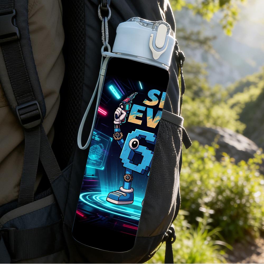 1PC Neon Galaxy Six Seven Graffiti Art 750ml Color Plastic Water Bottle Leakproof Flip Straw Lid For Sports Office Home Use