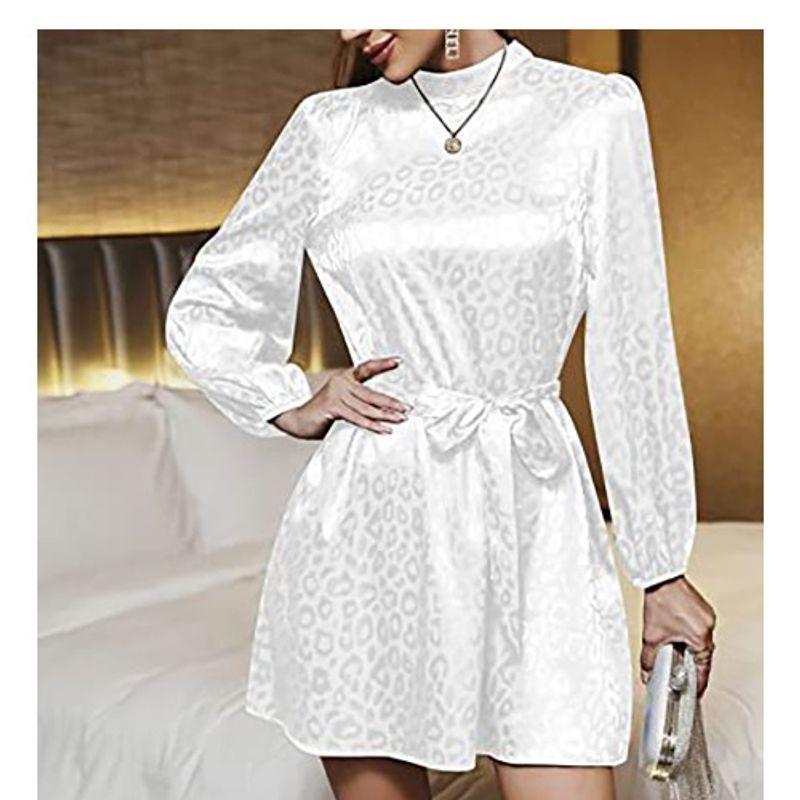 

Платье в европейском и американском стиле из атласной ткани с длинным рукавом для ужина White XL