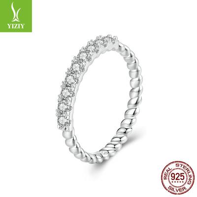 Stylish Sparkling Mozzarella Diamond Textured Ring, Stylish And Elegant Luxury S925 Sterling Silver Ring Jewelry