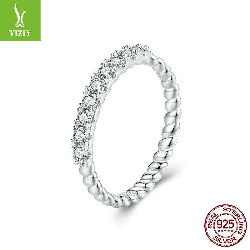 Stylish Sparkling Mozzarella Diamond Textured Ring, Stylish And Elegant Luxury S925 Sterling Silver Ring Jewelry