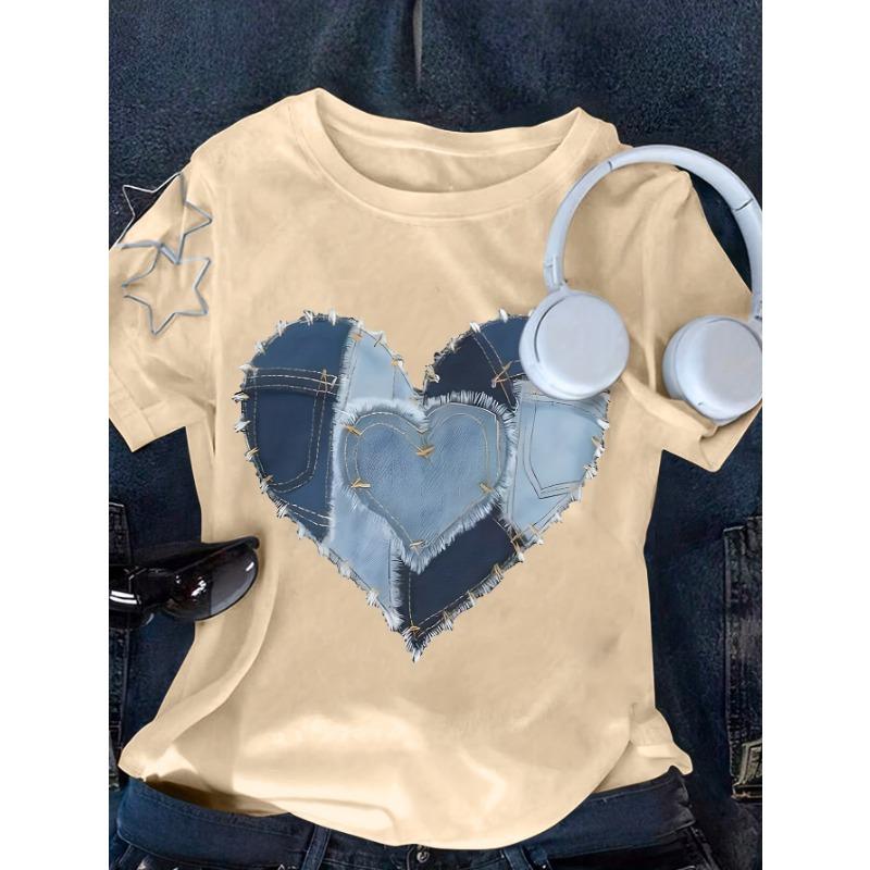

Printed Short-sleeved Round Neck T-shirt, Spring and Summer Casual Tops for Women S
