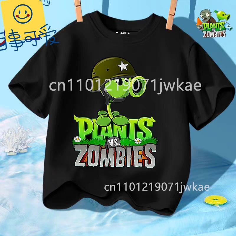 Sommer Rundhals T-Shirt für Jungen Mädchen Lässig Tägliche Kleidung Plants Vs Zombies Niedlich Kawaii Cartoon Mode Street Style 312Y
