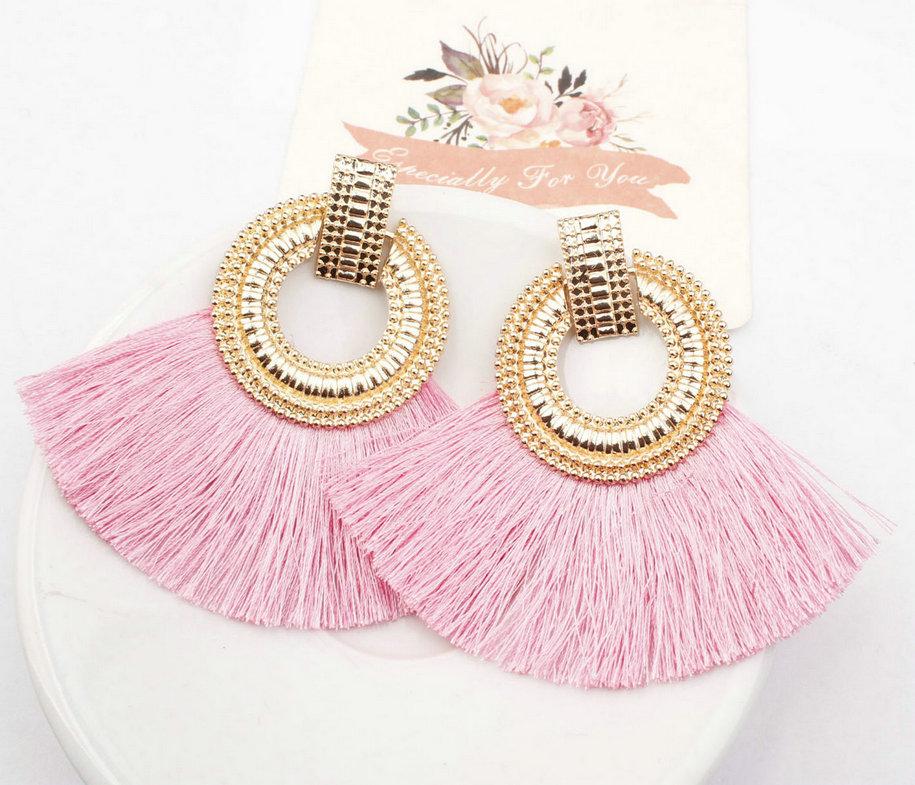 

LOVBEAFAS Bohemian Big Gold Color Earrings For Women Tassel Statement Earrings Fashion Fringe Earing Maxi Ethnic Boho Zircon розовый