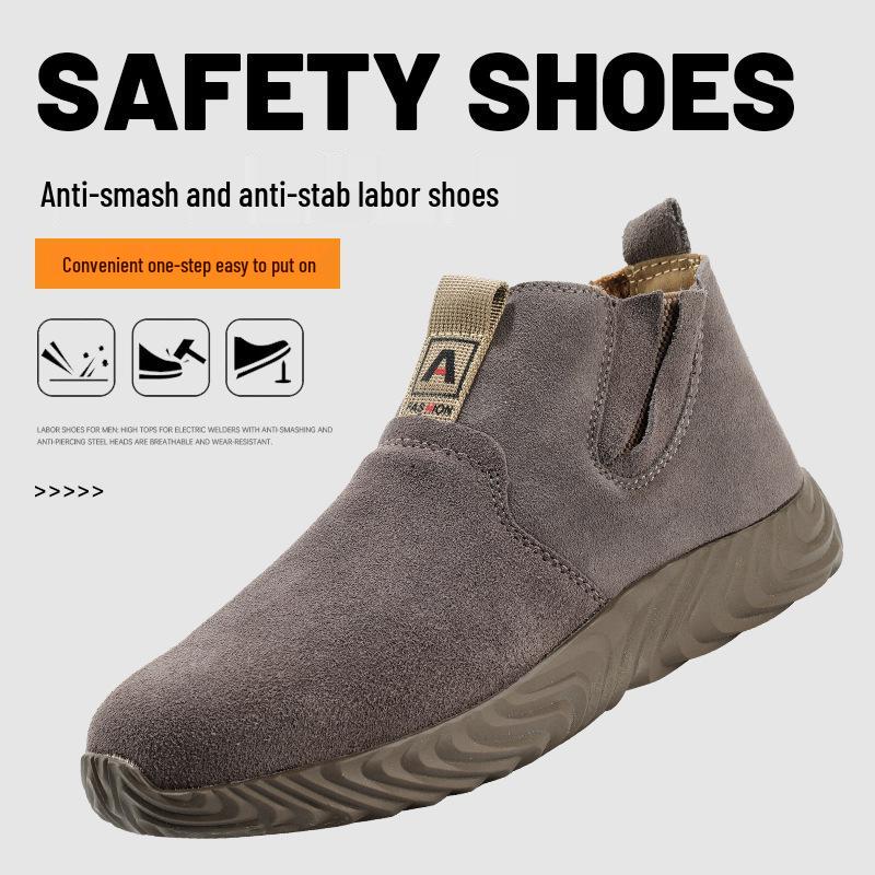 Men's All-Season Lightweight Slip-On Safety Shoes - Anti-Smash, Anti-Puncture, Ideal for Construction and Welding Work.