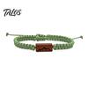 Simple Two Tone Woven Cord Adjustable Rope Bracelet with Wooden Charm, Ocean Wave/Mountain for Minimalist Friendship Souvenir Jewelry Women