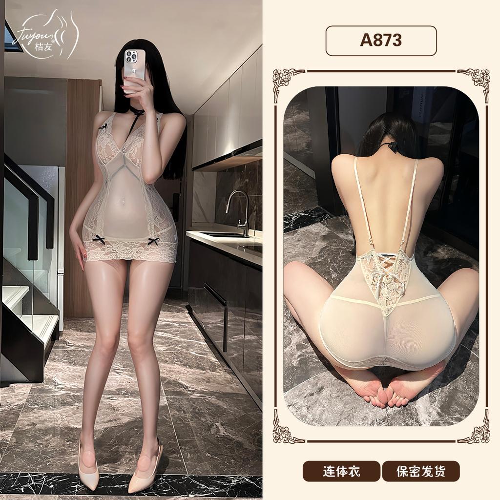 Sex underwear large size high-end stunner lace perspective temptation hip-wrapped nightdress pure desire mesh suspender nightdress