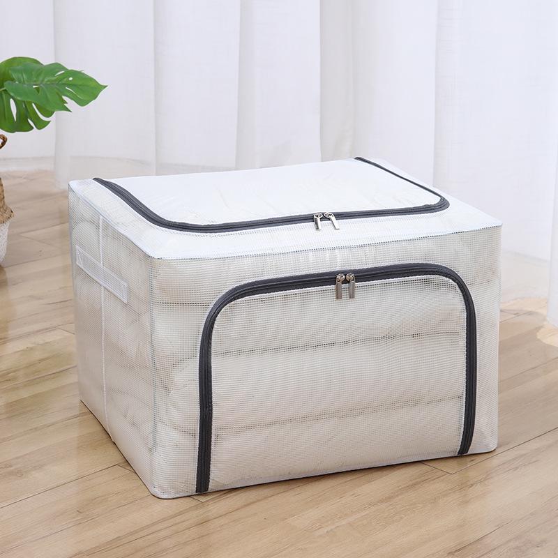 Steel Frame Waterproof Clothes Storage Box - Large Transparent Moisture-Proof Organizer for Quilts