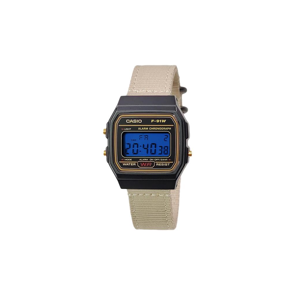 CASIO Custom Collection Quartz Movement Nylon Strap Watch Men's Watches Black Dial F-91WG-9(Watch5--)