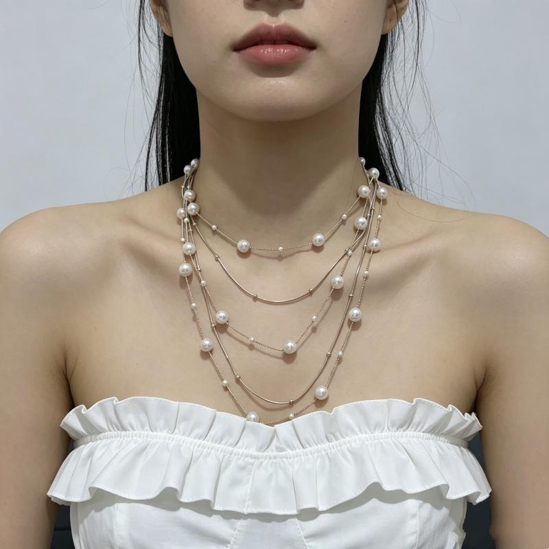 European and American Multi-layer Round Bead Necklace - Light Luxury Clavicle Chain for Women