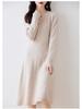 Women's Extra-Long V-Neck 100% Wool Knitted Dress with Thickened Waist-Cinching Skirt - Autumn/Winter Collection