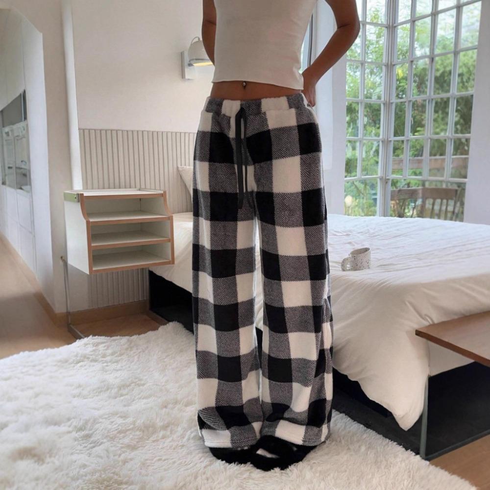 Новые Осенне-зимние Толстые Клетчатые Повседневные Модные Свободные Широкие Плюшевые Пижамные Штаны S