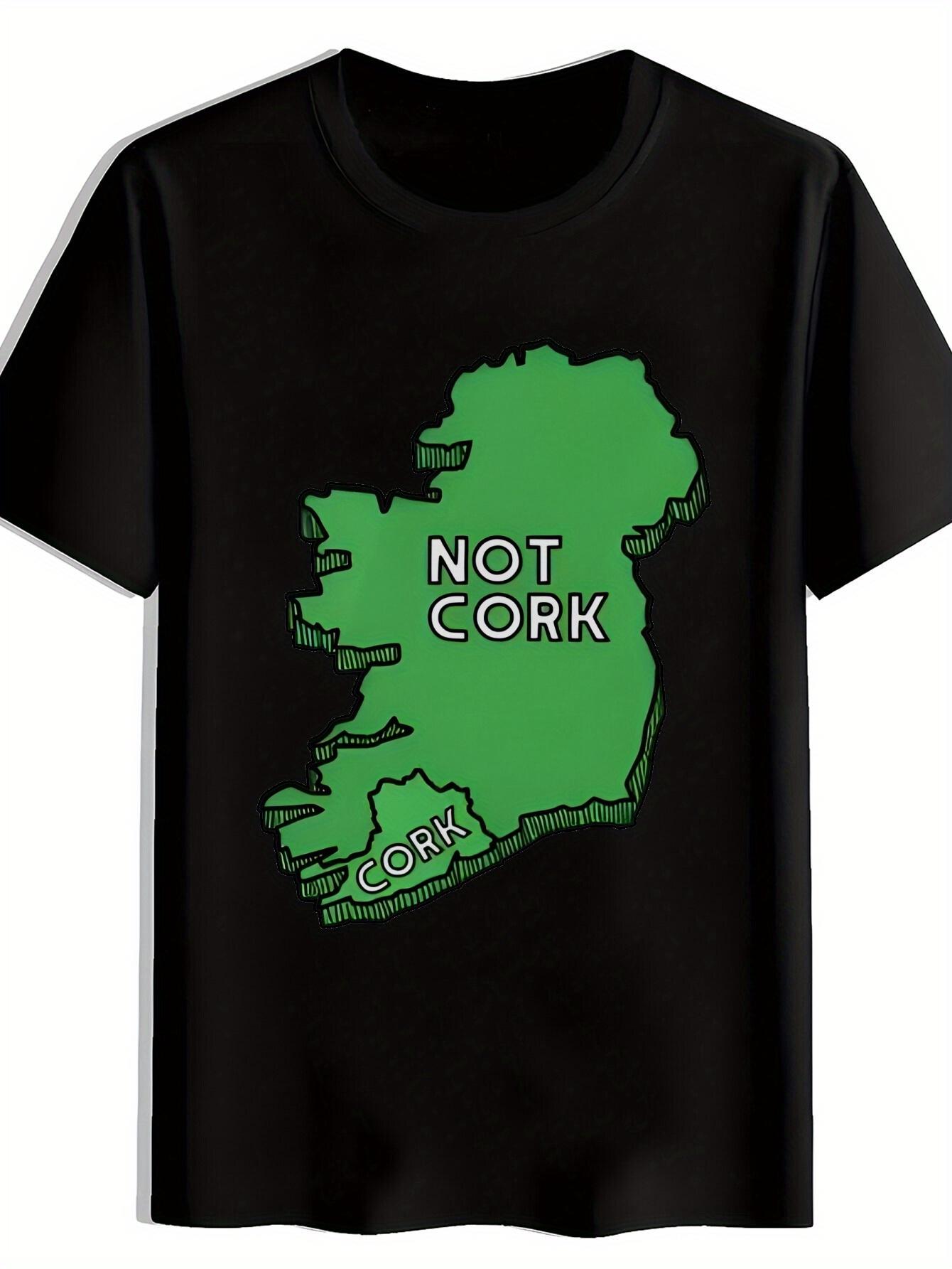 Black Casual Short Sleeve T-shirt - Humorous  Not Cork  Ireland Map Print L