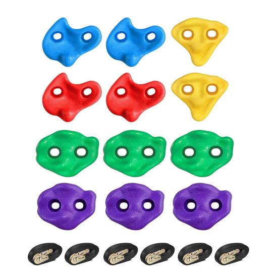 12Pcs Tree Climbing Holds with 6 Ratchet Straps, Kids Adults Climber Large Climbing Rocks, Obstacle Course Training Tree Climbing Kit for Outdoor, A