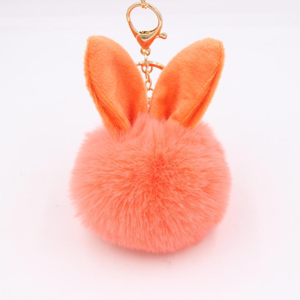 New Fluffy Keychain Pompom Rabbit Ear Toys Plush Rabbit Key Chain Fur Woman Bag Charms Keyring Car Pendant Holder Jewelry
