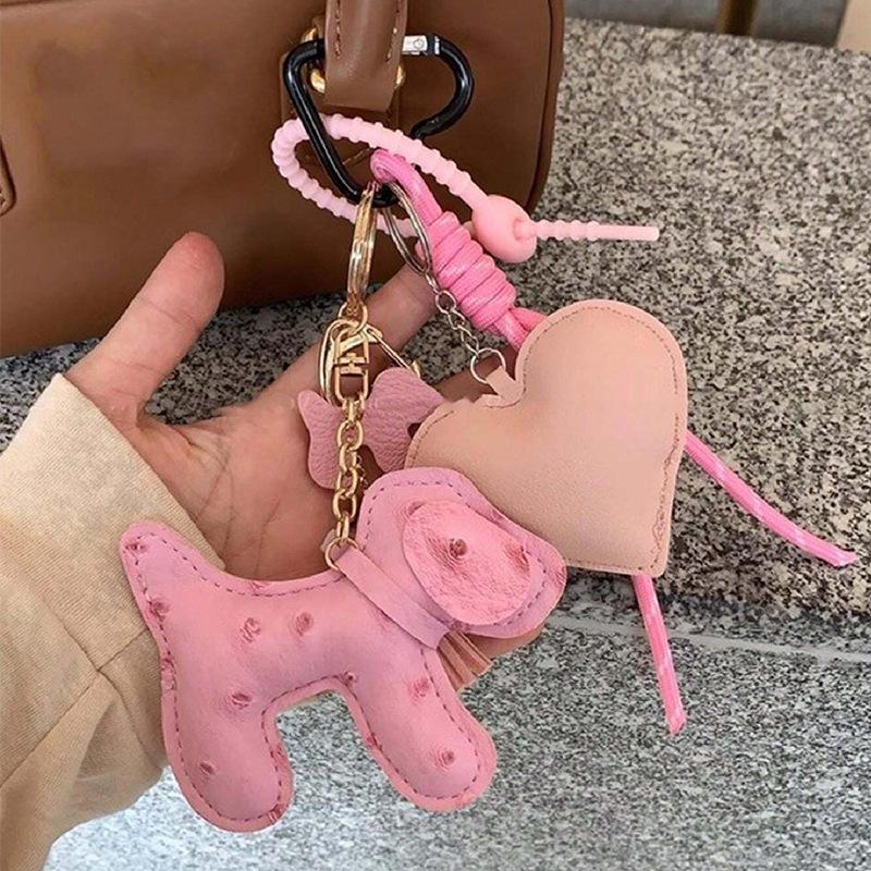 Cute Cartoon Pu Leather Puppy Pendant Y2K Creative Keychain Bag Ornament Backpack Hanging Decoration Car Keyring Gifts