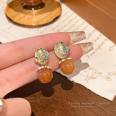 Trendy Retro Amber & Tiger Eye Stone Earrings for Women