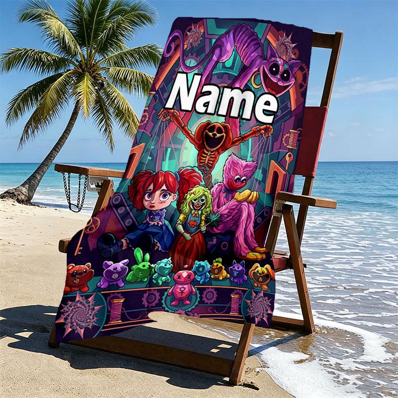 Custom Name Personalized Poppy Playtime Print Beach Towel, for Trip Camping Beach Party Home Decor, Birthday Gift for Family & Friends
