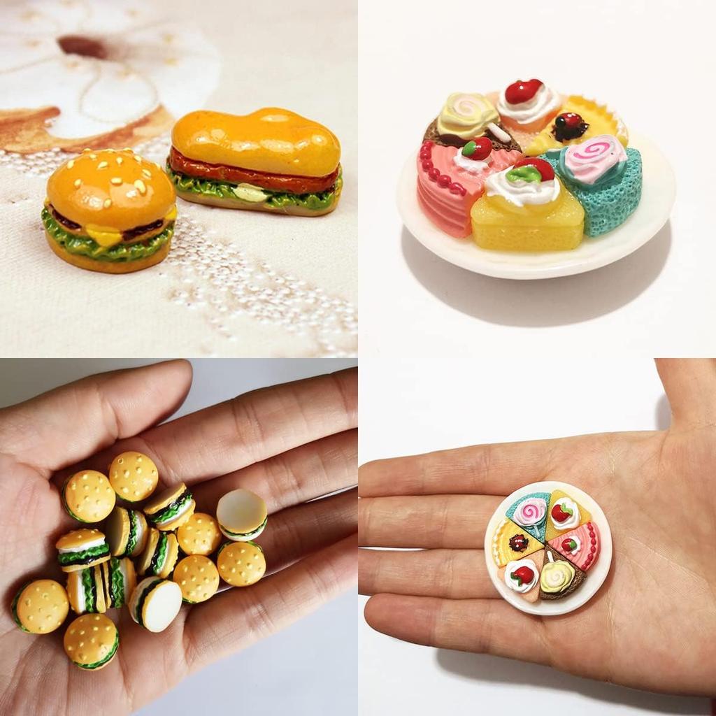 100 Pieces Miniature Food Drink Bottles Toys Dollhouse Pretend Play Kitchen Cooking Game Party Accessories Toys Hamburger Cake Pizza Doll House