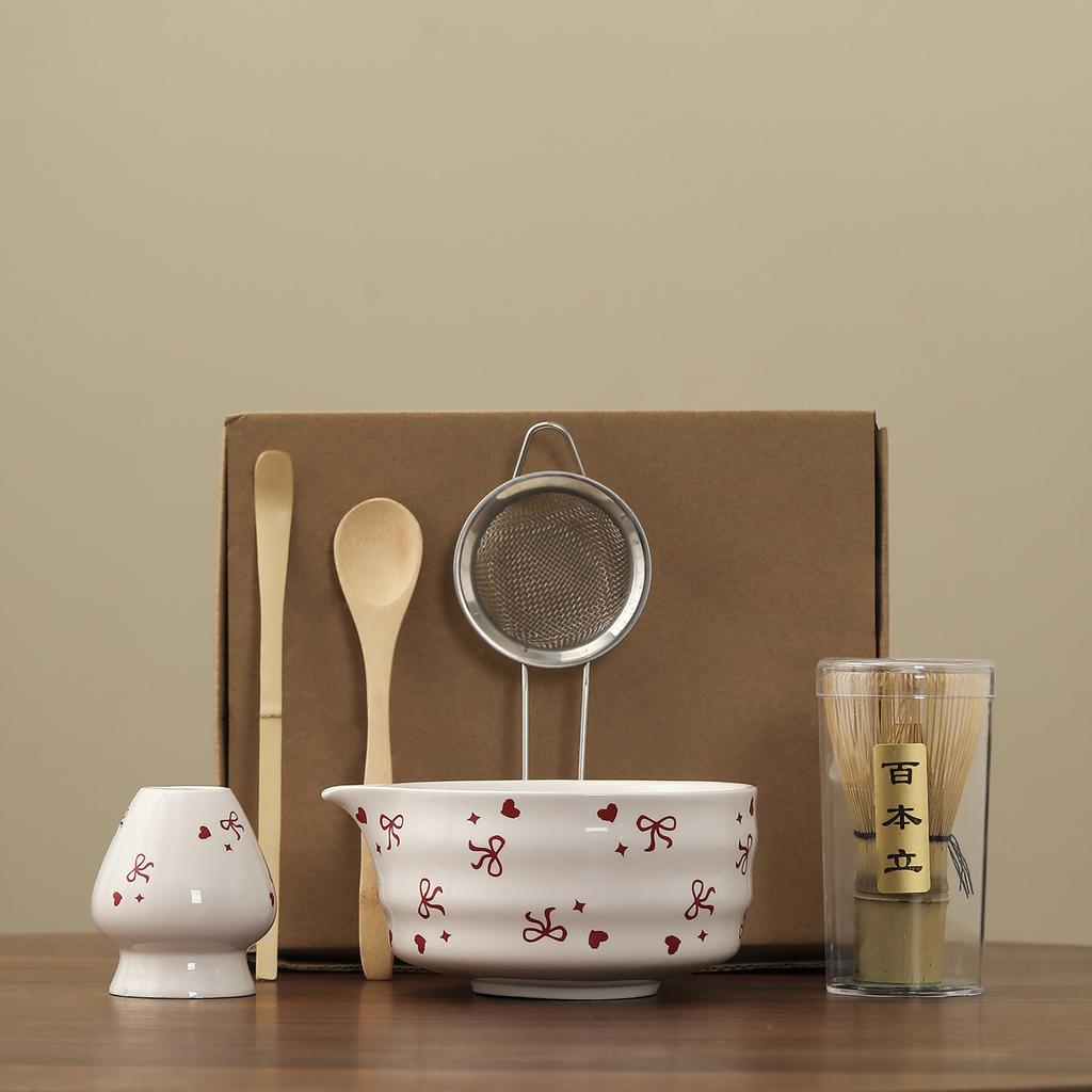 6-teiliges/Set Traditionelles Bambus Keramik Japanisches Matcha Tee-Set Matcha Schale Löffel Teezubereitungswerkzeuge Matcha Besen Set Zubehör Neu
