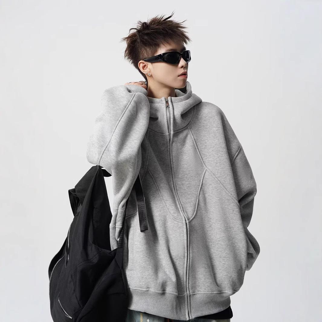 

Men s American Heavyweight Deconstructed Hooded Jacket - Trendy Winter Spliced Sweatshirt for Couples XXL сірий колір