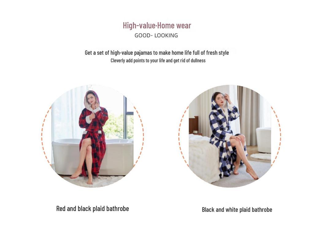 European & American Style Casual Warm Flannel Plaid Hooded Bathrobe Pajamas