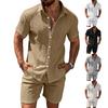 Conjunto Casual de Duas Peças para Homem no Verão Camisa de Botão de Manga Curta e Conjunto de Calções Tecido Leve e Respirável para Uso Diário