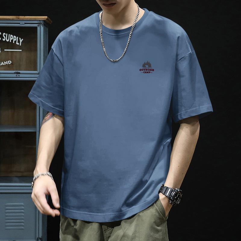 Retro Kurzarm-T-Shirt für Herren Sommer-Mode Marke Reines Baumwoll-T-Shirt mit Modischem Muster