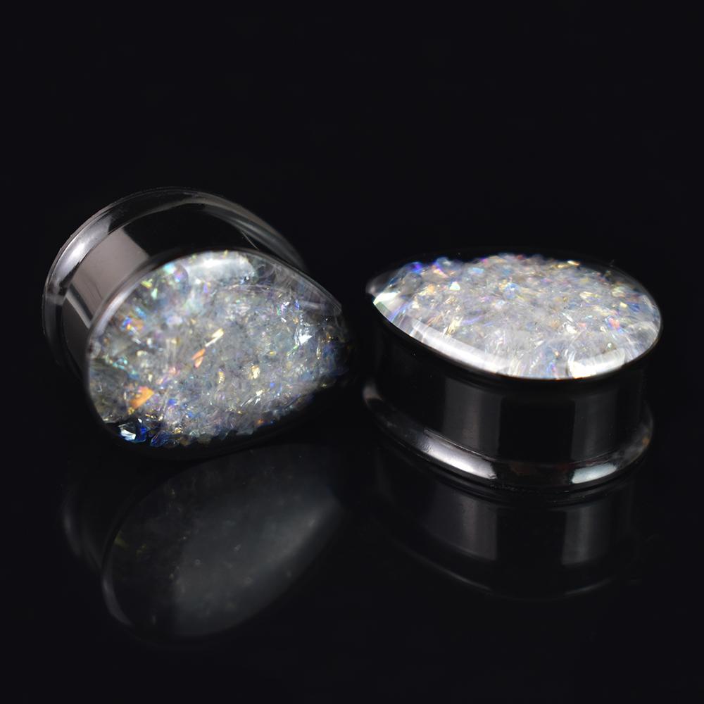 2 Pièces 8-50mm Tunnels Écarteurs d'Oreille Goutte d'Eau Écarteur d'Oreille Plug à Double Bord Bijoux de Corps pour Femmes Hommes