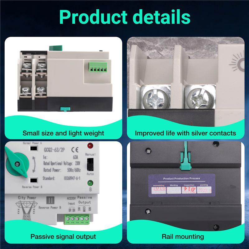 Feb.Photovoltaic Solar Power ATS Automatic Transfer Switch Din Rail 2P AC220V ATS PV System Power To City Power