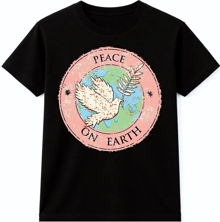Peace On Earth T-Shirt Dove Olive Branch Globe Graphic Inspirational Tee M