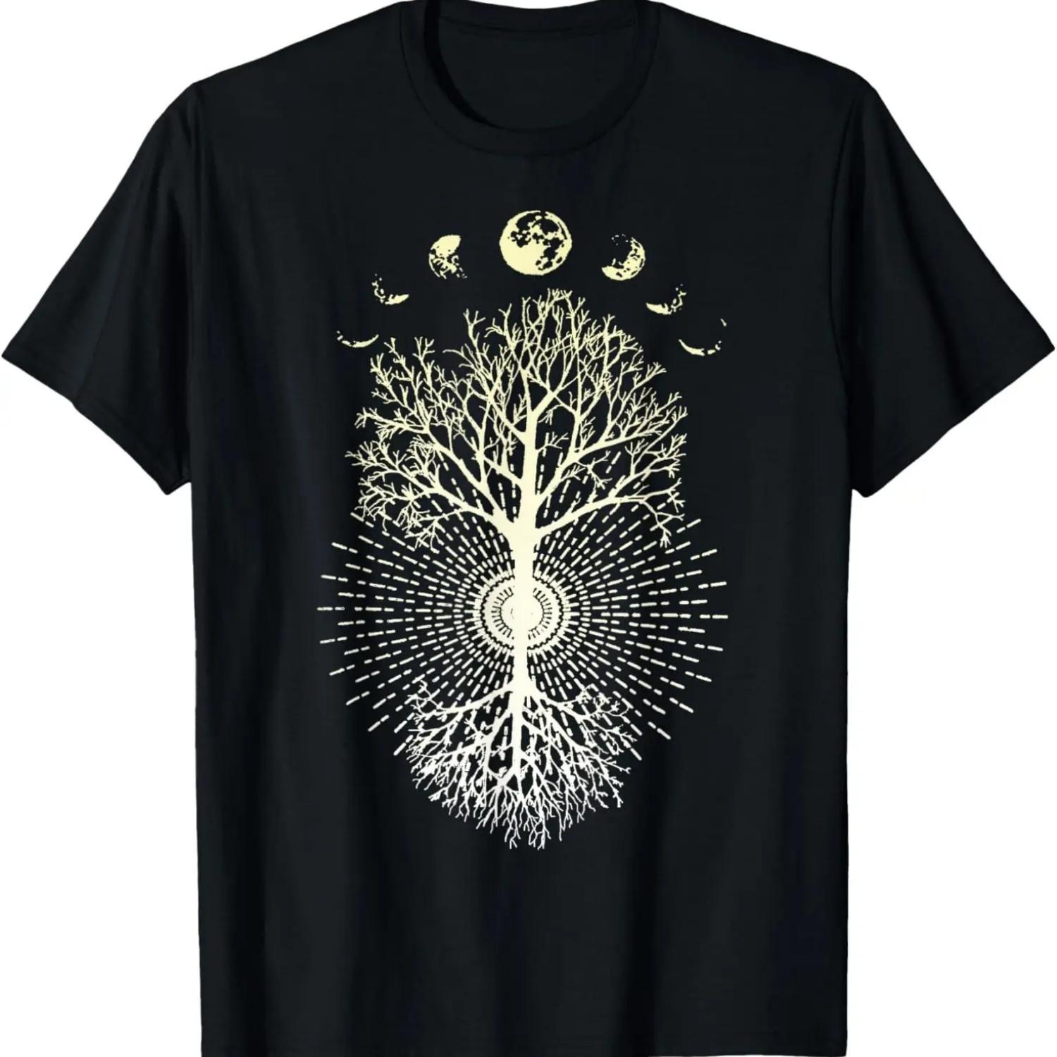 Men s Tops Tshirt Phases of the Moon Tree T-Shirt S чёрный