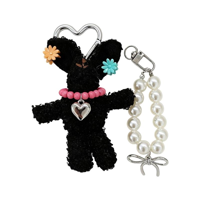 Playful Rabbit Bag Charm Double Use Phone Lanyard Soft Plush Pearls Clip Accessory Adorable Rabbit Keyring Decors
