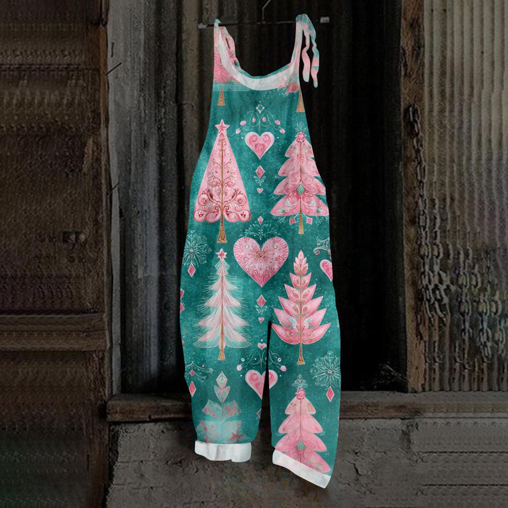 Women's Jumpsuit  Print Casual Loose Vintage Shoulder Strap Cotton Linen