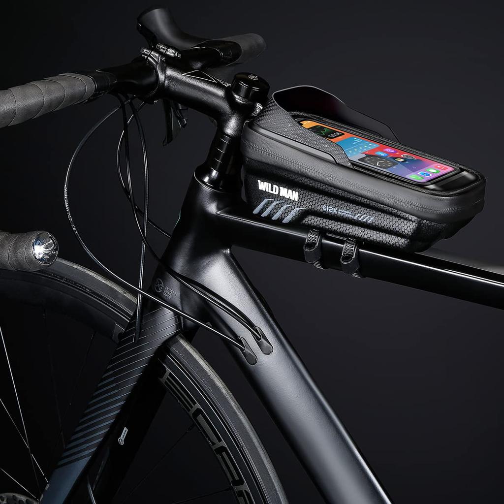 WILD MAN Quick Release Touchscreen Bike Frame Top Tube Bike Phone Front Frame Ideal for and MTB Cycling Bag, Bag, Mountain, Road, (E12X, Black)