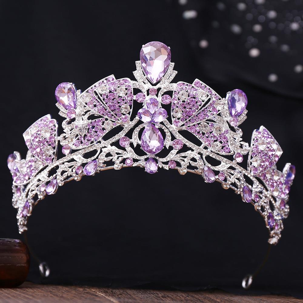 DIEZI Korean Sweet Pink Purple Rhinestone Crystal Opal Tiara For Women Party Luxury Bridal Bride Crown Hair Accessories Jewelry