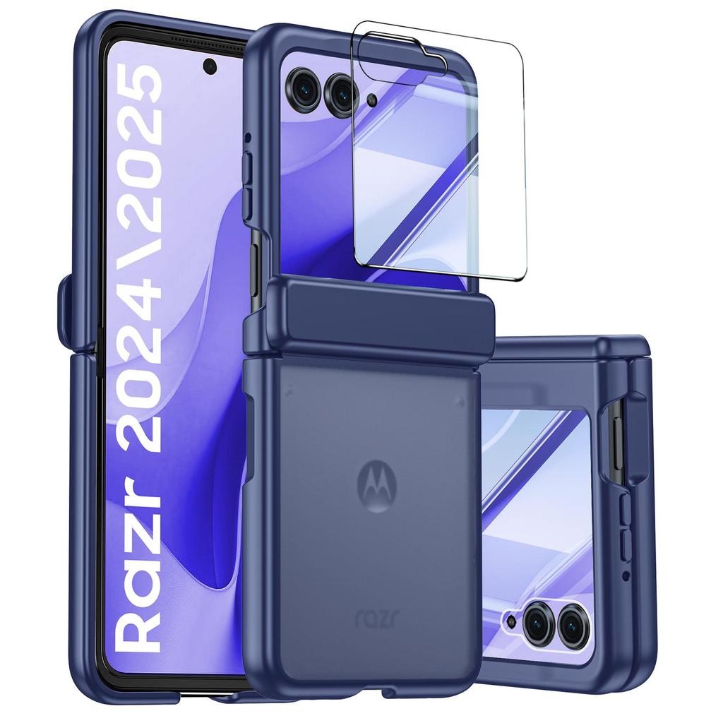 For Motorola Razr 50/60 Case, Hinge Protection, Built-in Screen Protector, Wireless Charging, Shockproof, Slim Rugged Protective Phone Case-Black