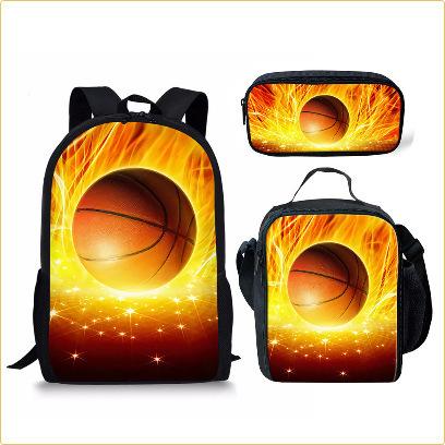 Set Scolastico Tre Pezzi Zaino Borsa Portapenne Borsa Pranzo Zaino con Immagini Street Tide Pallacanestro Calcio Set Zaino