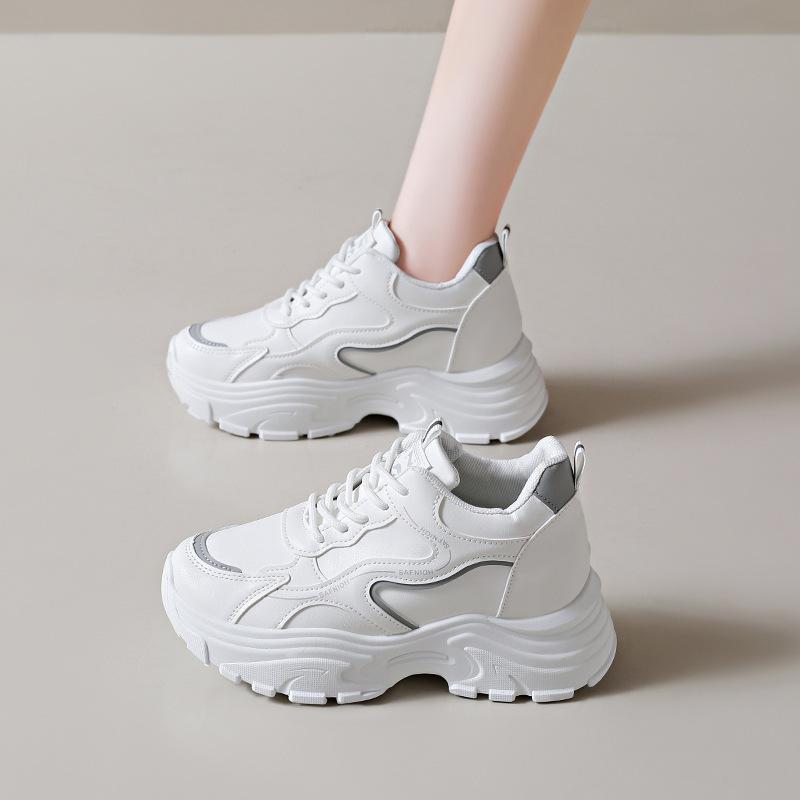 Platform Women's Shoes New Sports and Leisure Shoes Platform Sole Wedge Heel Leather Surface Retro Muffin Dad Shoes