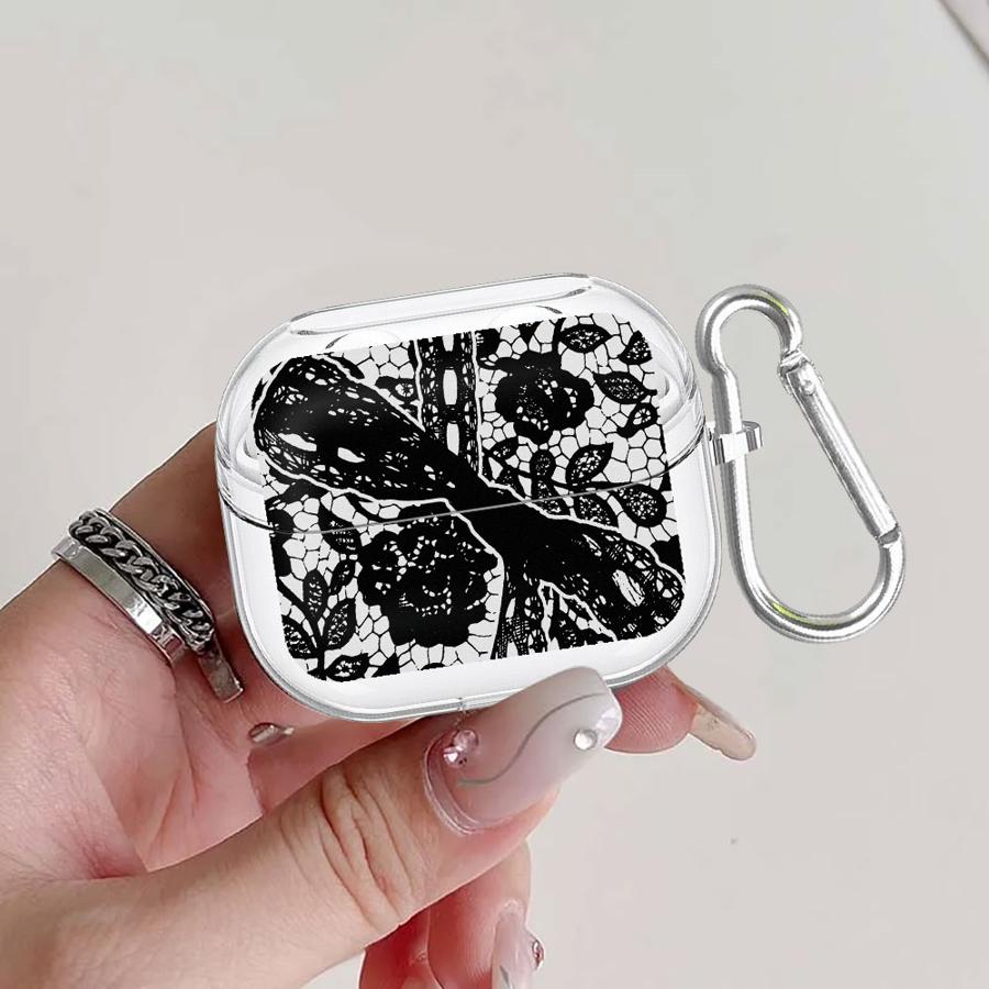 

Black Lace Fashion Case For Samsung Galaxy Buds 2 4Pro Live 3 FE 4 Pro 3Pro 2Pro Clear Earphone Cases Cover With Hook Buds 2