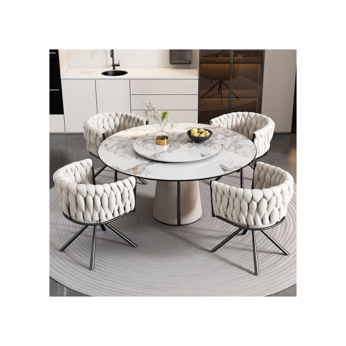 Chaises de salle à manger - MUVOE - Pivotante - Revêtement velours beige - Pivot 360° - Dossier incurvé ergonomique