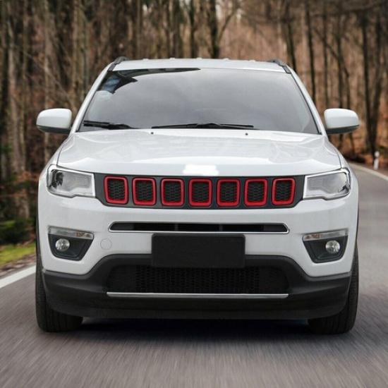 7x Front Grille Grill Cover erts Frame Trim Kit for Jeep Compass 2017+ Red