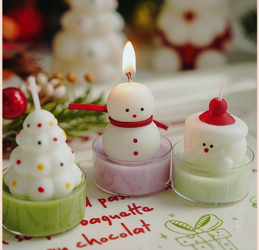Colorful Christmas Tree Scented Candles Cute Snowman Santa Claus Shaped Candle Ornament Xmas Holiday Party Decor Candles