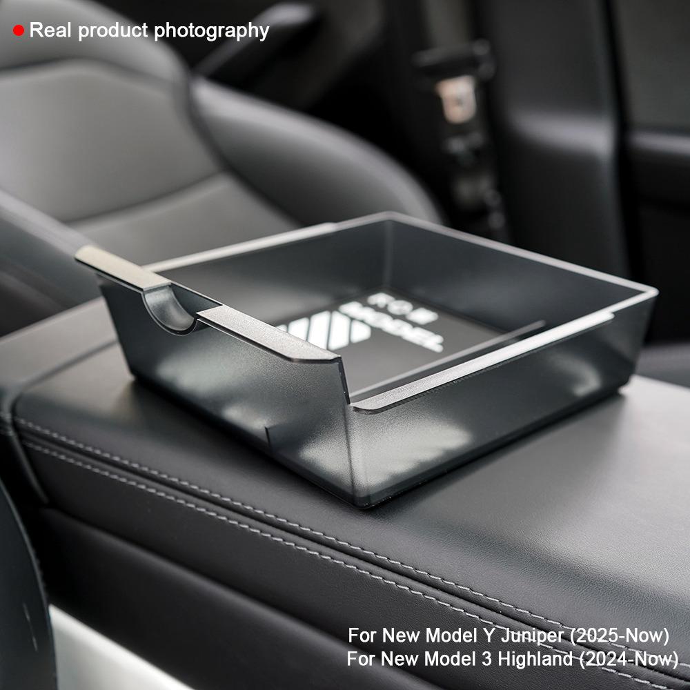 Hidden Console Storage Tray Fits Tesla Model Y Juniper 2026 Model Y L Translucent Smoked ABS Box 2/4/6PCS Silicone Anti-slip Set