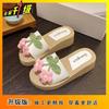 Thick-soled one-word beach shoes for travel wear 2025 summer new comfortable, lightweight and heightening holiday flower slippers