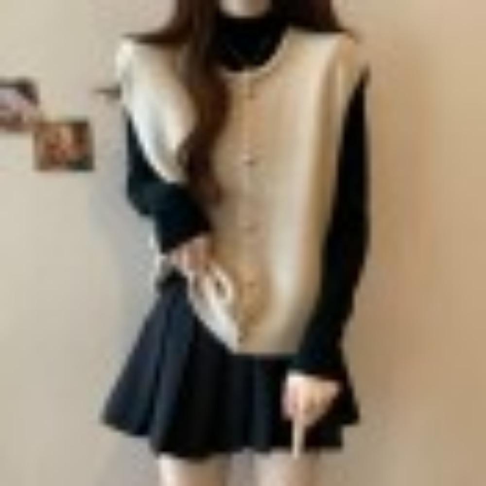 

Стильный вязаный жилет с круглым вырезом и однобортной застежкой для женщин для многослойности осенью и зимой — это универсальный и непринужденный кардиган. one size абрикосовый